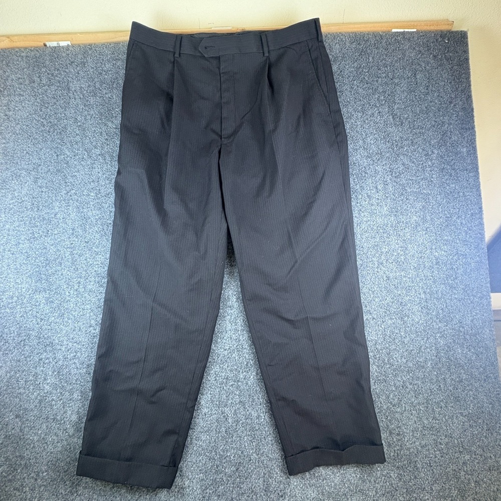 Alfani Dress Pants Mens 37X29 Gray Pinstripe Pleated Front Formal Business